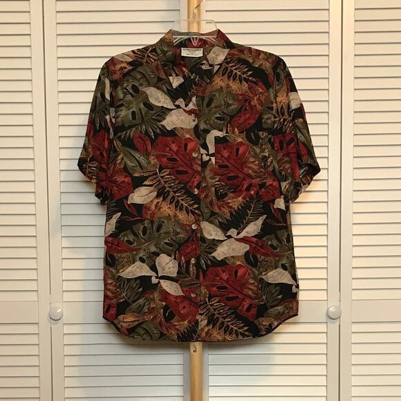 Alfred Dunner Vintage Leaf Pattern Collared Short Sleeve Blouse 12P - Picture 1 of 5